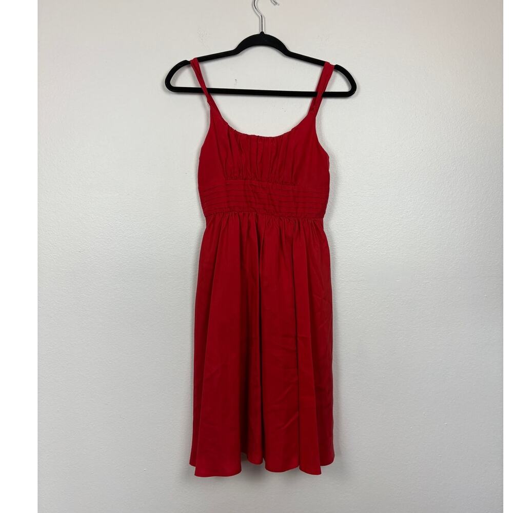 Anthropologie Moulinette Soeurs Silk Red A line Pleated Smocked Bust Dress 0